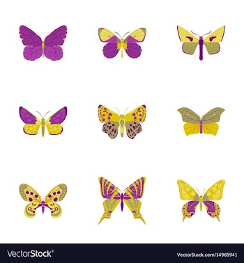 Flat icons big collection of colorful butterflies vector image