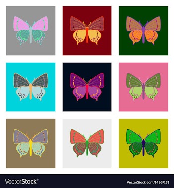 Flat icons big collection of colorful butterflies vector image