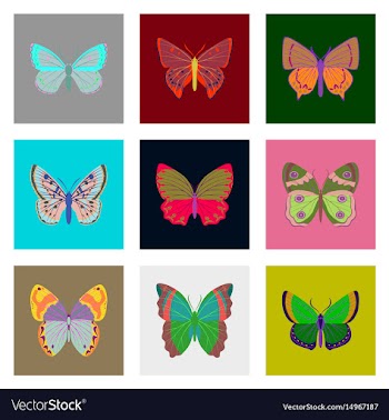 Flat icons big collection of colorful butterflies vector image