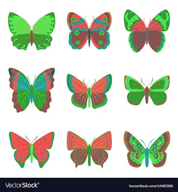 Flat icons big collection of colorful butterflies vector image
