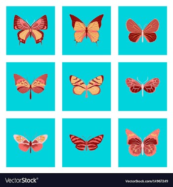 Flat icons big collection of colorful butterflies vector image
