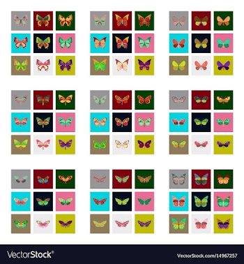 Flat icons big collection of colorful butterflies vector image