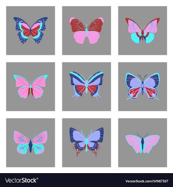 Flat icons big collection of colorful butterflies vector image