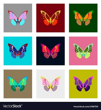 Flat icons big collection of colorful butterflies vector image