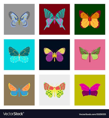 Flat icons big collection of colorful butterflies vector image