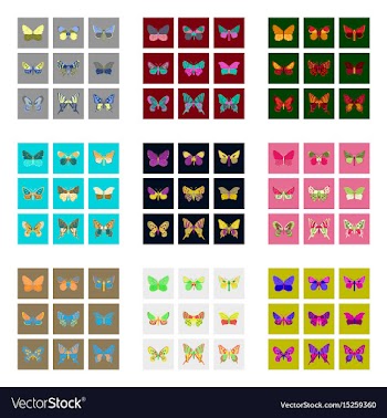 Flat icons big collection of colorful butterflies vector image
