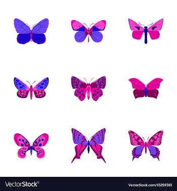 Flat icons big collection of colorful butterflies vector image
