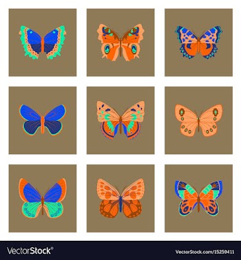 Flat icons big collection of colorful butterflies vector image