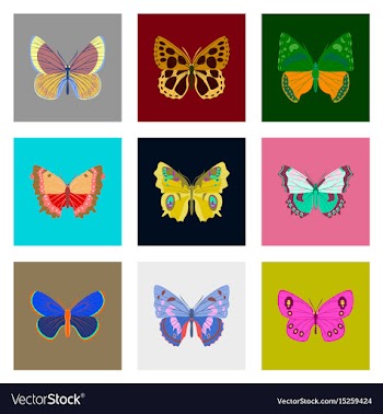 Flat icons big collection of colorful butterflies vector image