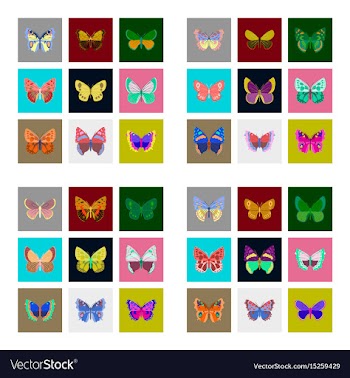 Flat icons big collection of colorful butterflies vector image