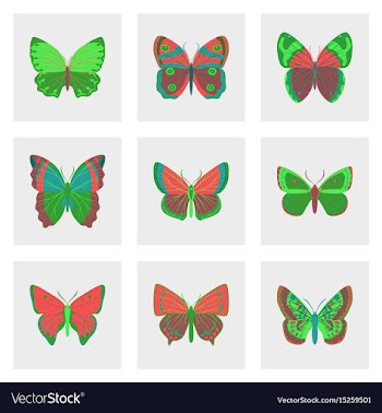 Flat icons big collection of colorful butterflies vector image