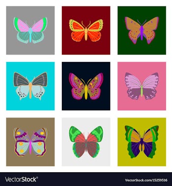 Flat icons big collection of colorful butterflies vector image