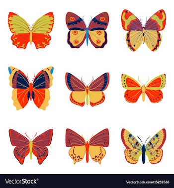 Flat icons big collection of colorful butterflies vector image