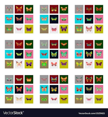Flat icons big collection of colorful butterflies vector image