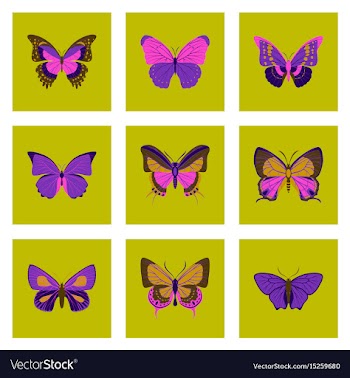 Flat icons big collection of colorful butterflies vector image