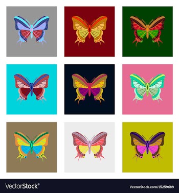 Flat icons big collection of colorful butterflies vector image