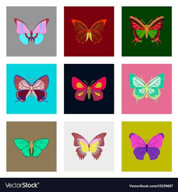 Flat icons big collection of colorful butterflies vector image