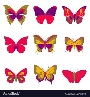 Flat icons big collection of colorful butterflies vector image