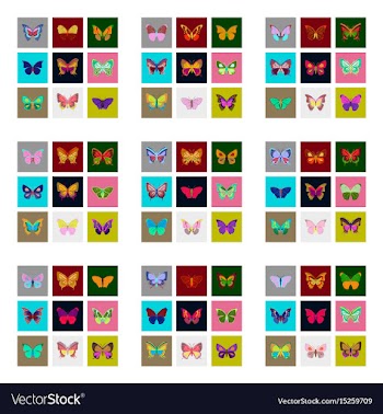 Flat icons big collection of colorful butterflies vector image