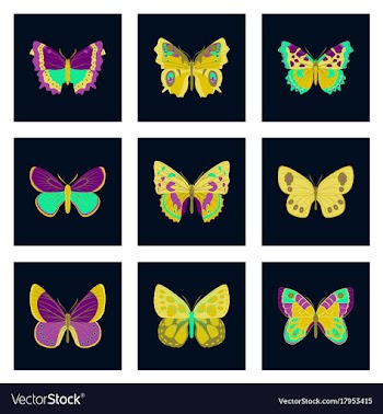 Flat icons big collection of colorful butterflies vector image
