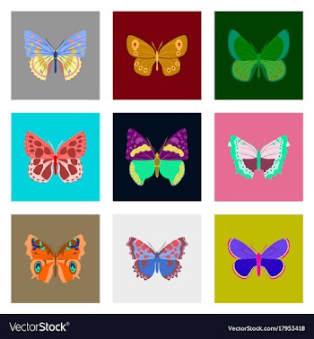 Flat icons big collection of colorful butterflies vector image