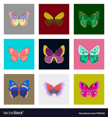 Flat icons big collection of colorful butterflies vector image