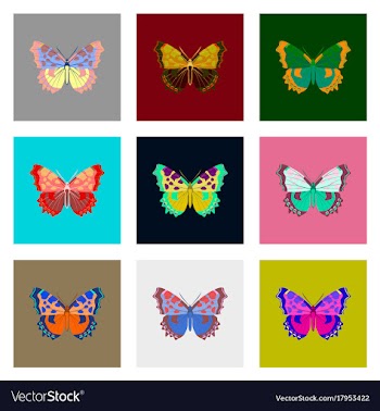 Flat icons big collection of colorful butterflies vector image