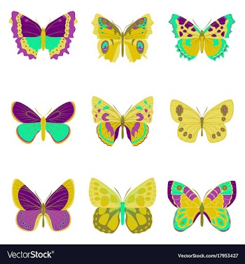 Flat icons big collection of colorful butterflies vector image
