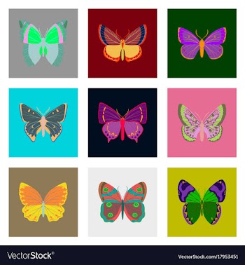 Flat icons big collection of colorful butterflies vector image