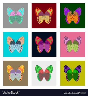 Flat icons big collection of colorful butterflies vector image