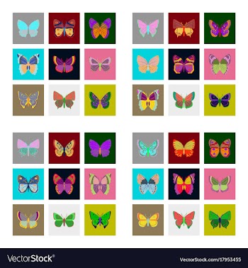 Flat icons big collection of colorful butterflies vector image