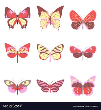Flat icons big collection of colorful butterflies vector image
