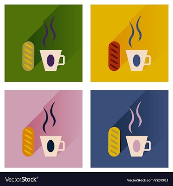 Flat icons collection cup of coffee and bun vector image