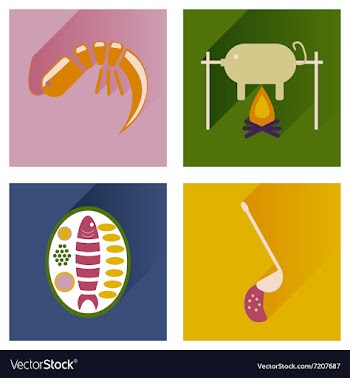 Flat icons collection shadow restaurant meals vector image