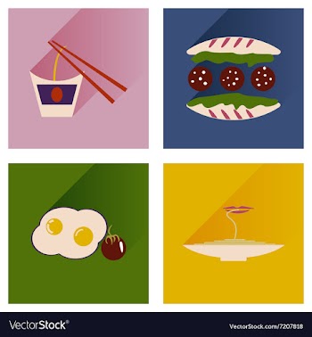 Flat icons collection with shadow food vector image