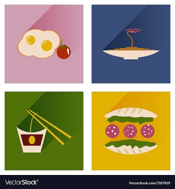 Flat icons collection with shadow food vector image