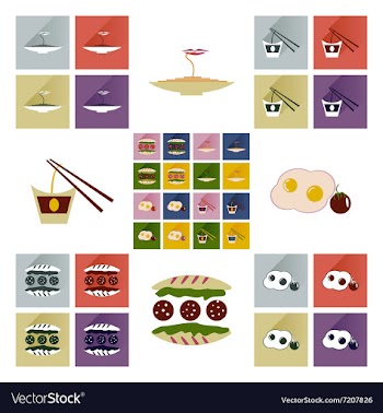 Flat icons collection with shadow food vector image
