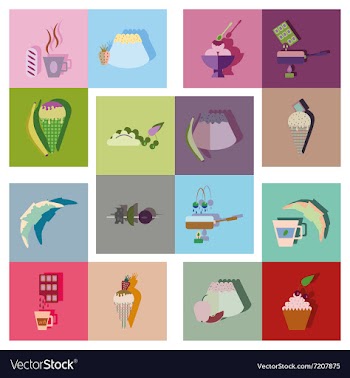 Flat icons collection with shadow sweet fastfood vector image