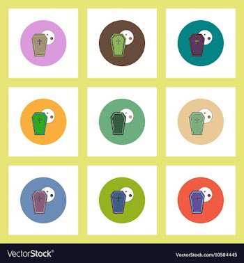 Flat icons Halloween set of coffin and moon vector image