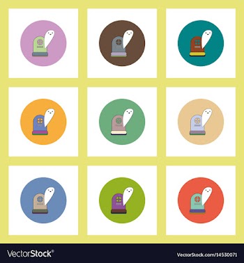 Flat icons halloween set of grave monument and vector image
