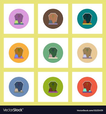 Flat icons halloween set of grave monument and vector image