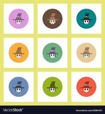 Flat icons Halloween set of kid wearing hat vector image