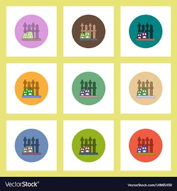 Flat icons halloween set of lanterns and fence vector image