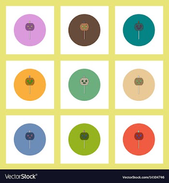 Flat icons halloween set of pumpkin on stick vector image