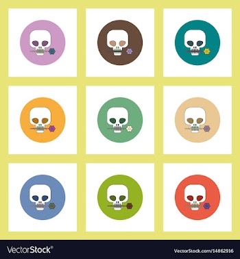 Flat icons halloween set of skull and flower vector image