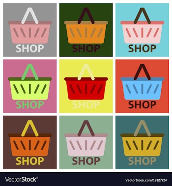 Flat icons set basket shop vector image