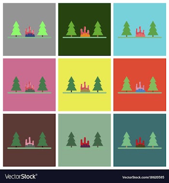 Flat icons set bonfire in forest vector image