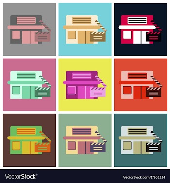 Flat icons set building cinema slapstick vector image