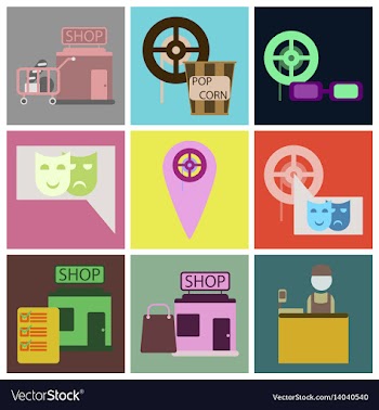 Flat icons set cinema vector image