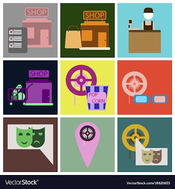 Flat icons set cinema vector image
